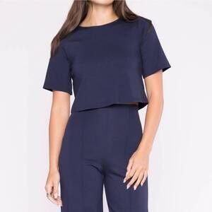 NEW RIPLEY RADER ponte knit short sleeve top in navy